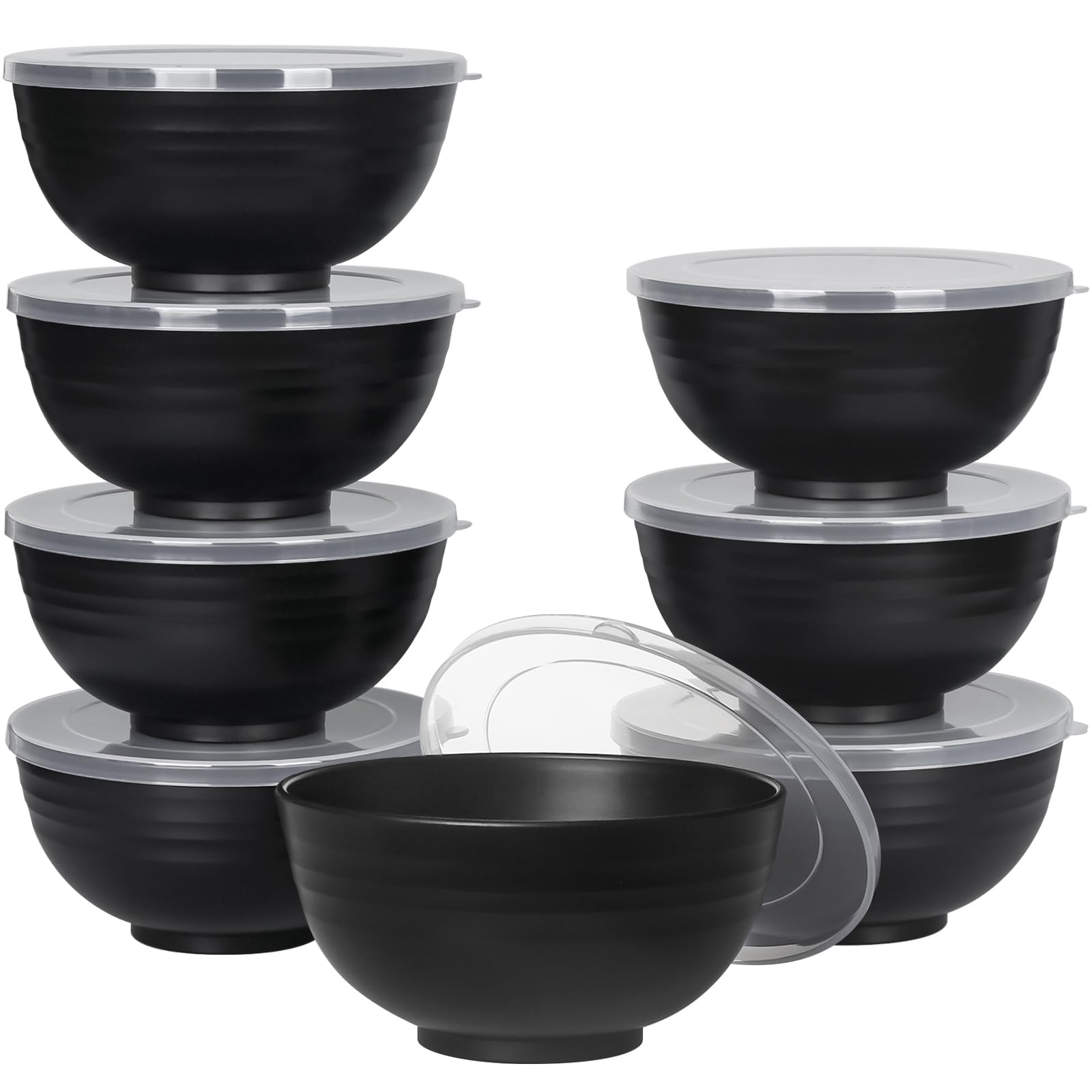 Greentainer Ciotole grandi infrangibili per cereali con coperchio, in plastica leggera, 680 g, set da 8, lavabili in lavastoviglie e adatte al microonde, per cereali, insalata, zuppa, noodle, 16