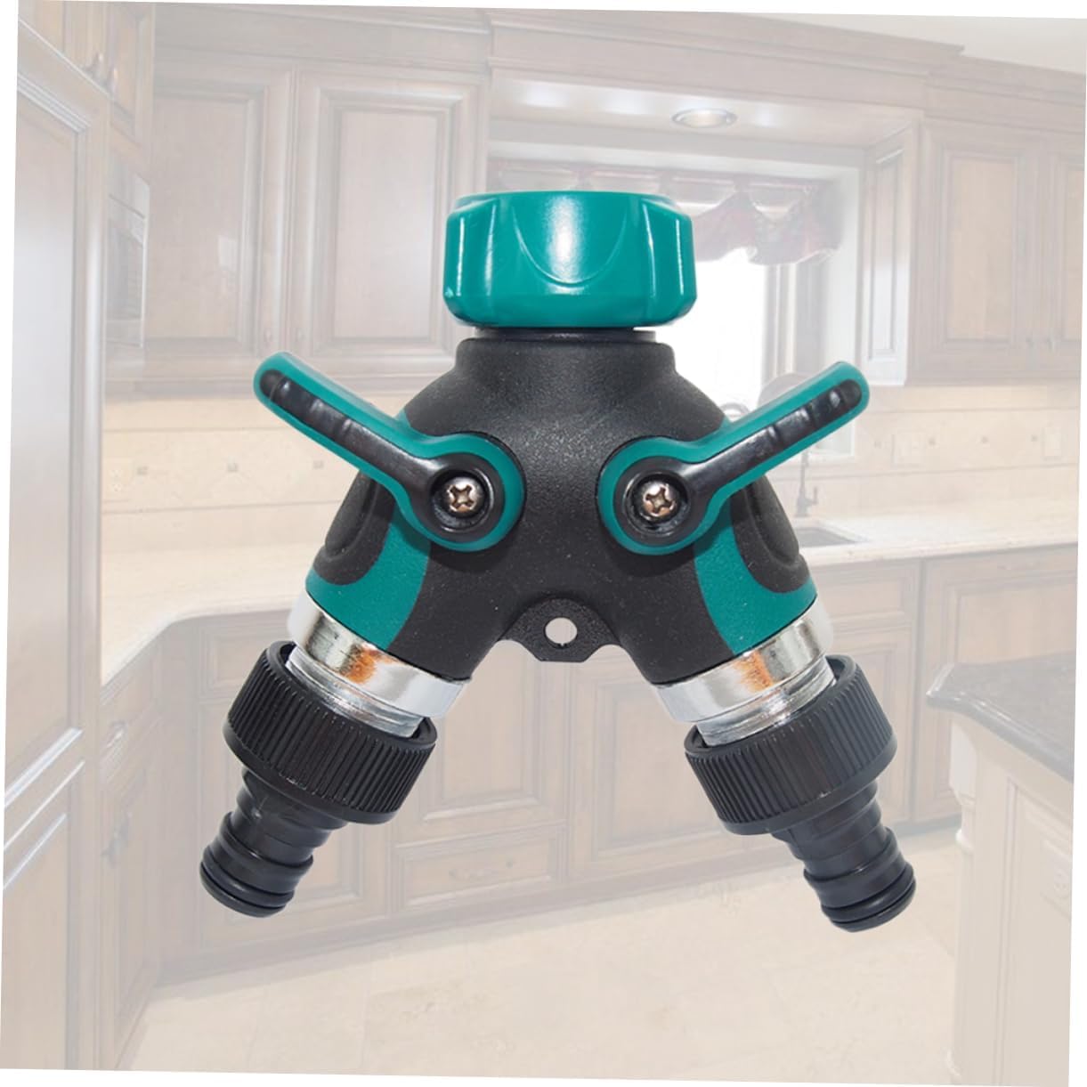 Gartenschlauch-Rohrarmaturen, Schlauch 2 Wasserhahn-Adapter, europäischer Adapter, Gartenschlauch-Adapter, Gartenschlauch-Anschlüsse, Schlauchrohr-Armaturen, Zinklegierung, Shunt, grünes Wasserhahn-Zu