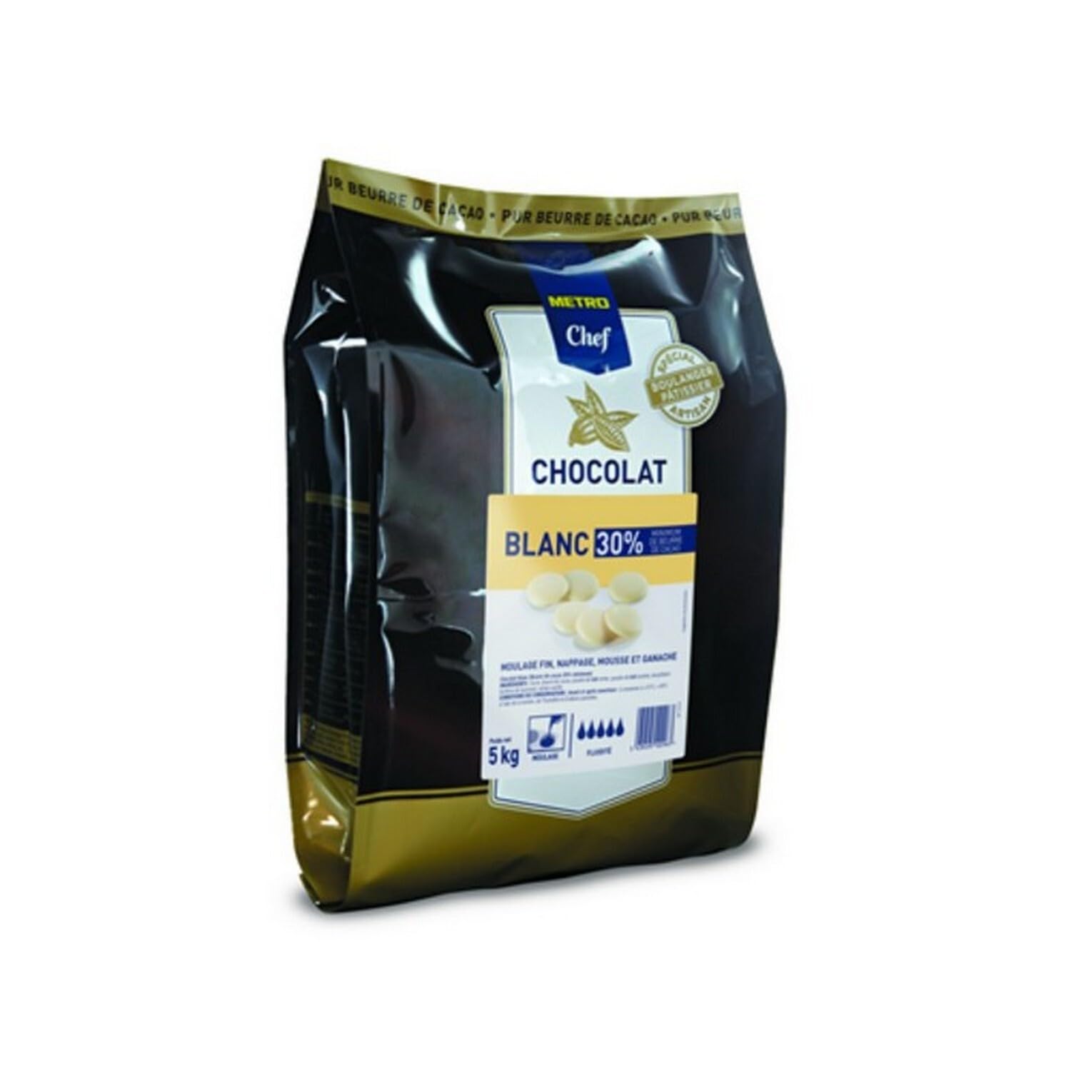 METRO Chef Chocolat blanc 30% cacao en palets sachet 5 kg