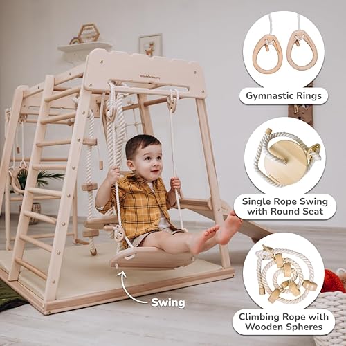 Miniatura 5 de Woodandhearts - Complejo deportivo escandinavo trapecio para niños, parque infantil de madera para interiores, fabricado en Ucrania, gimnasio de la