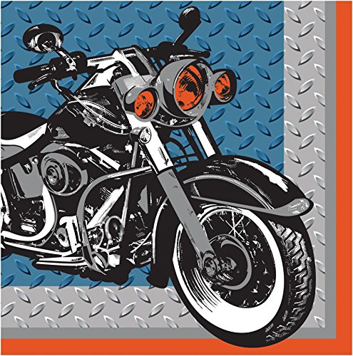 Creative Converting 16 Count 3 Ply Cycle Shop Lunch Napkins, Silver/Blue/Orange