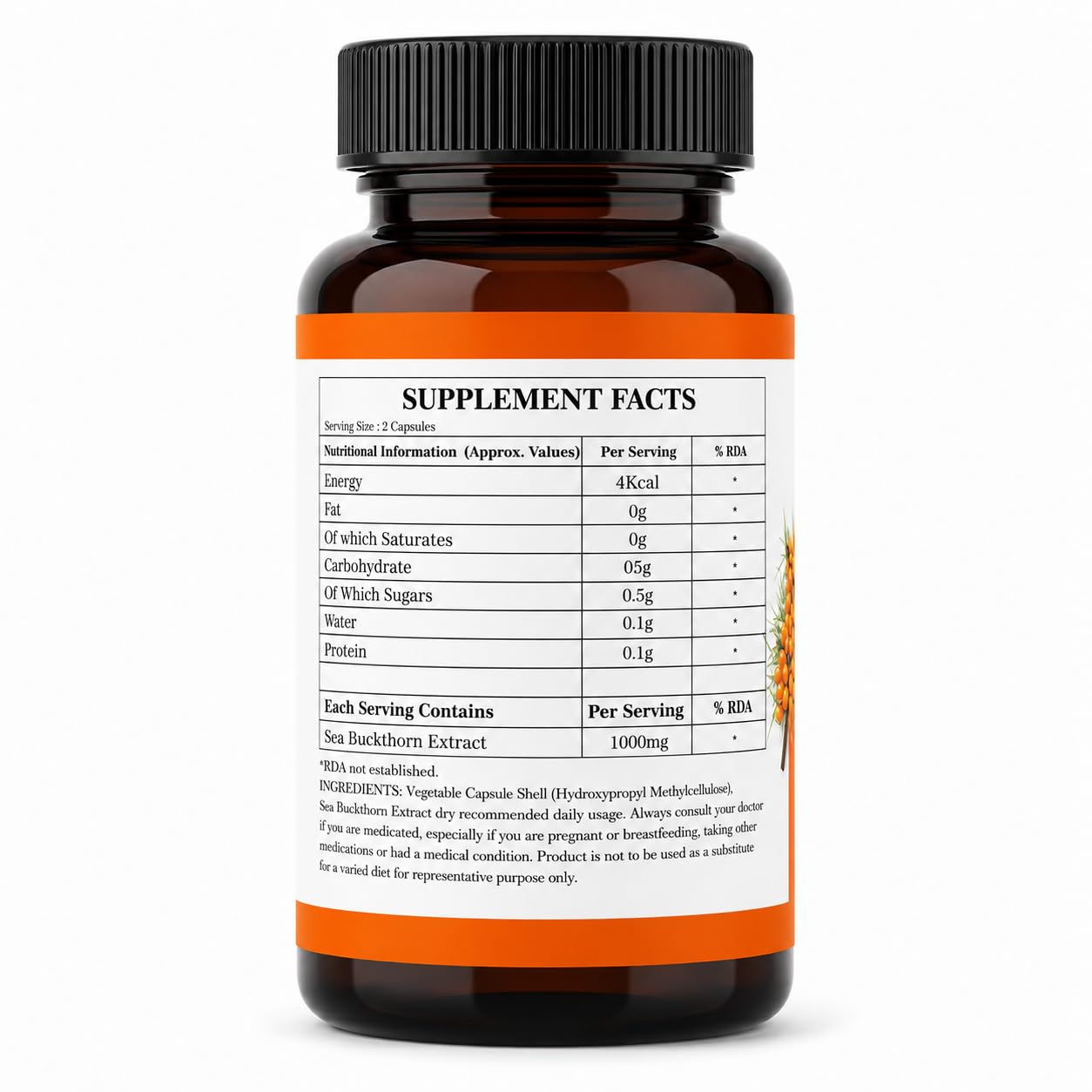 Himalayan Sea Buckthorn Capsules 1000mg | Veg Capsules with Rare Omega 3 5 7 9 | Heart Health Skin Glow & Immunity Support | FSSAI Certified | 60 Veg Capsules | 30-Day Supply — Amazon image 3
