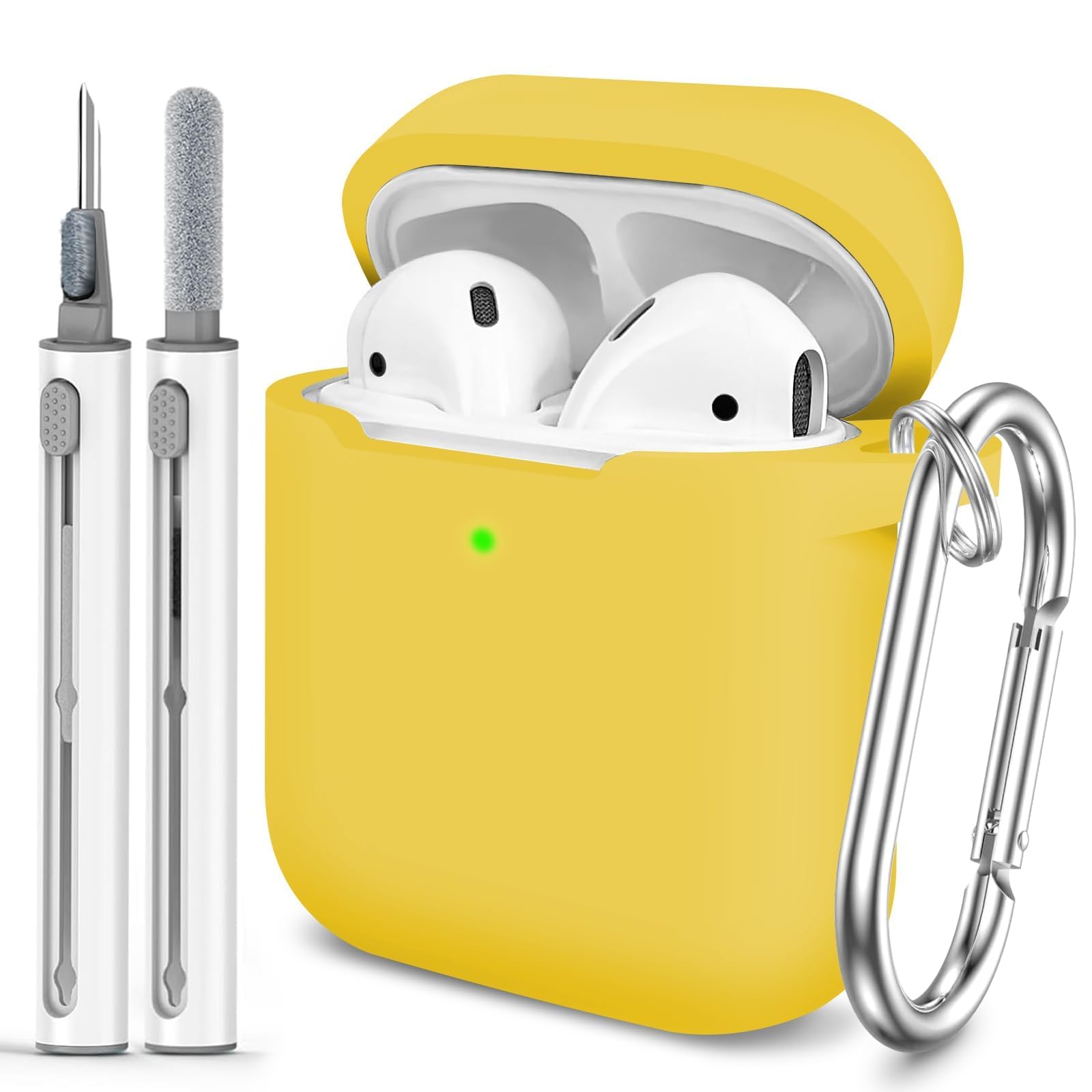 for AirPods Case Cover, Come with Clean Pen，Soft Silicone Protective Cover for Women Men Compatible with Apple AirPods 2nd 1st Generation Charging Case, Front LED Visible,Yellow