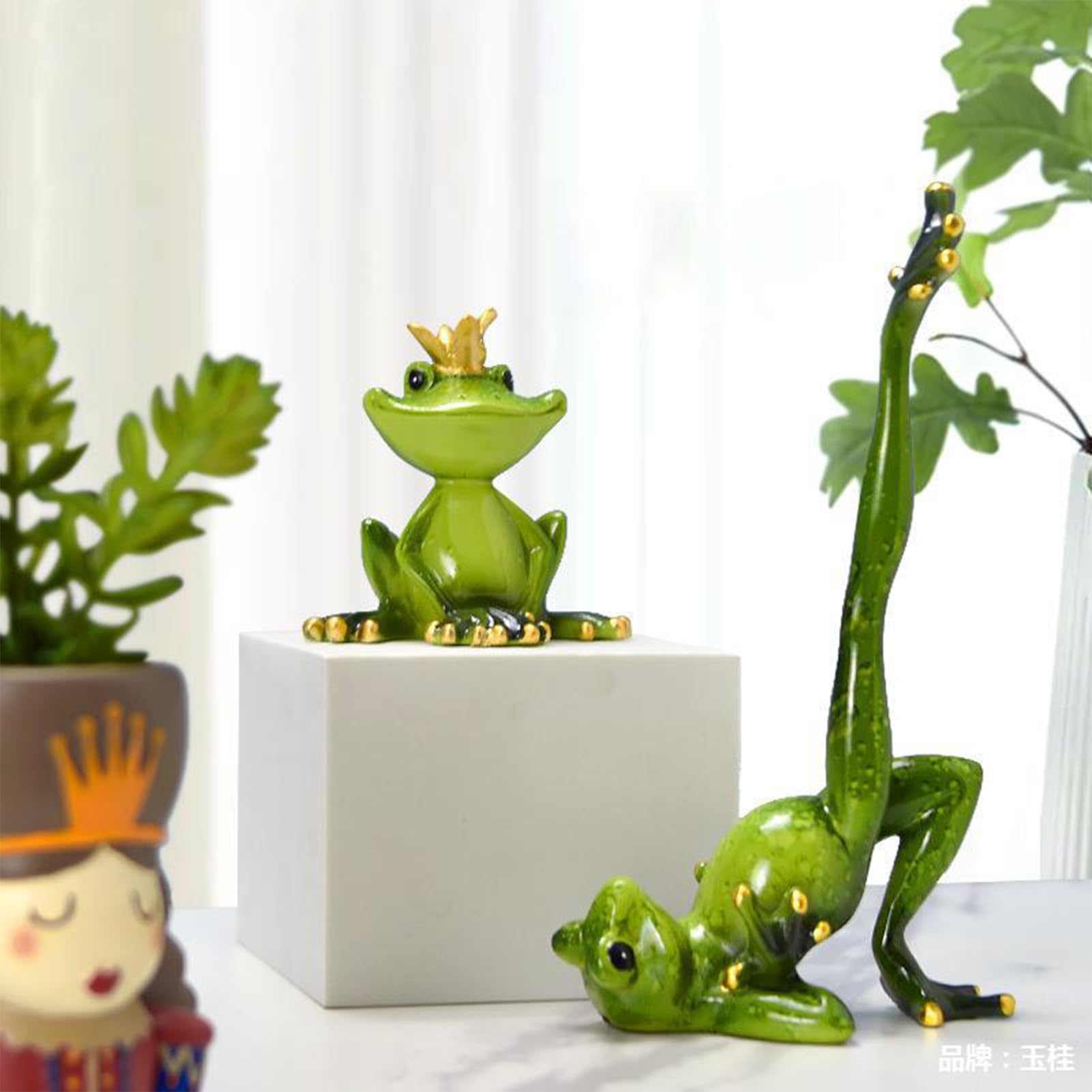 Figurines décoratives de grenouille de yoga, environ 20 cm Statue de grenouille en résine Décoration pour maison bureau chambre (Sur une jambe)