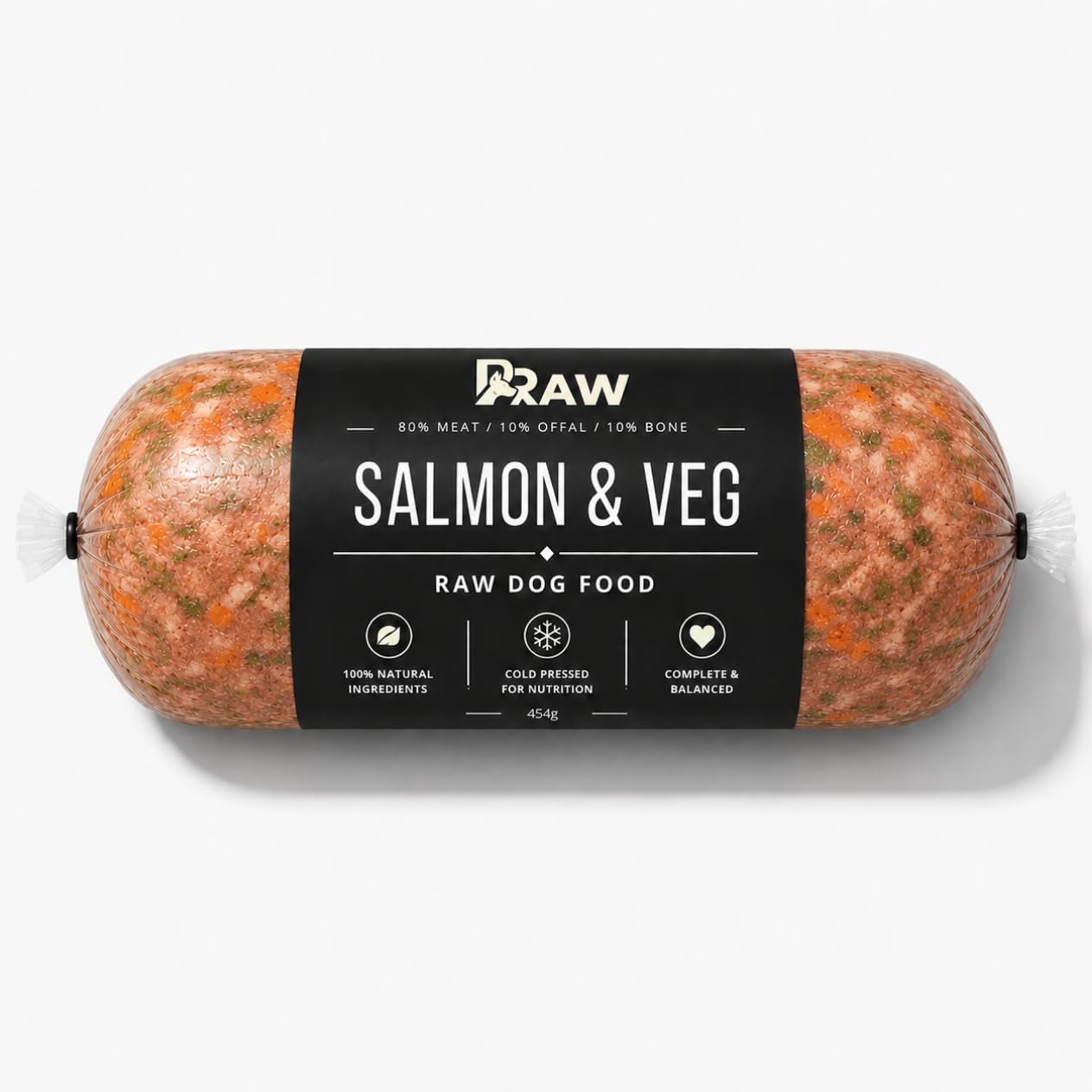 Prime Raw Mixed Frozen BARF Dog Food - 454g Rolls - Variety Flavours – Box of 10, 20, 30 Rolls - Premium Natural Barf Diet - High-Protein, Grain-Free & Nutrient-Rich (20, Salmon & Veg)
