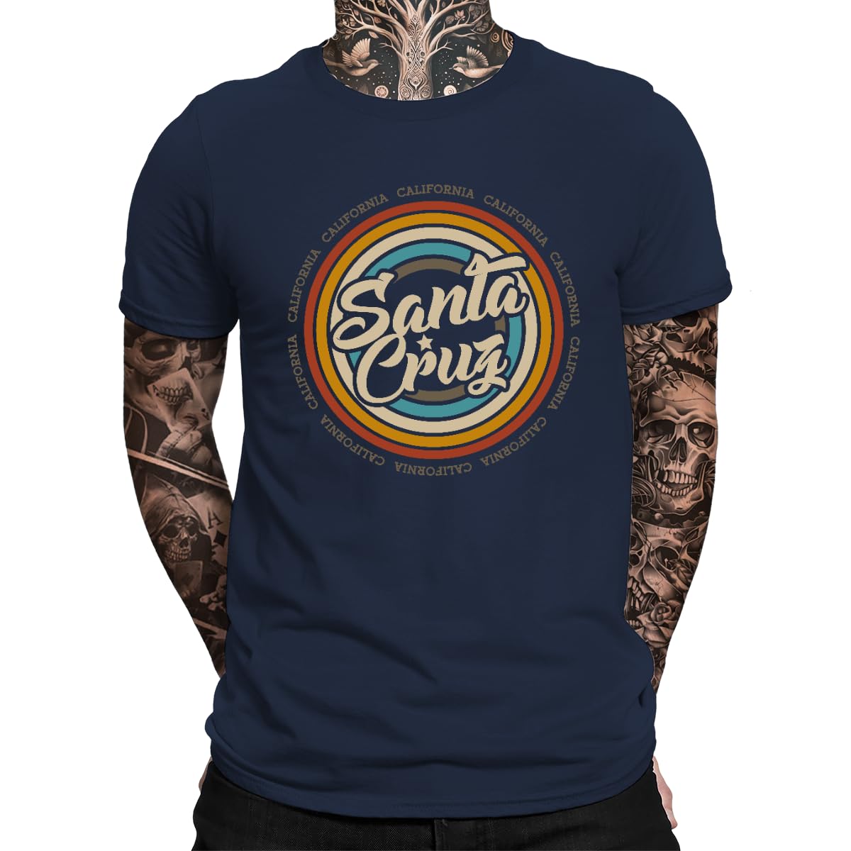 Vintage Surfing Santa Cruz Surfer Retro 70s 80s California Los Angeles Men's T-Shirt, navy blue, XXL