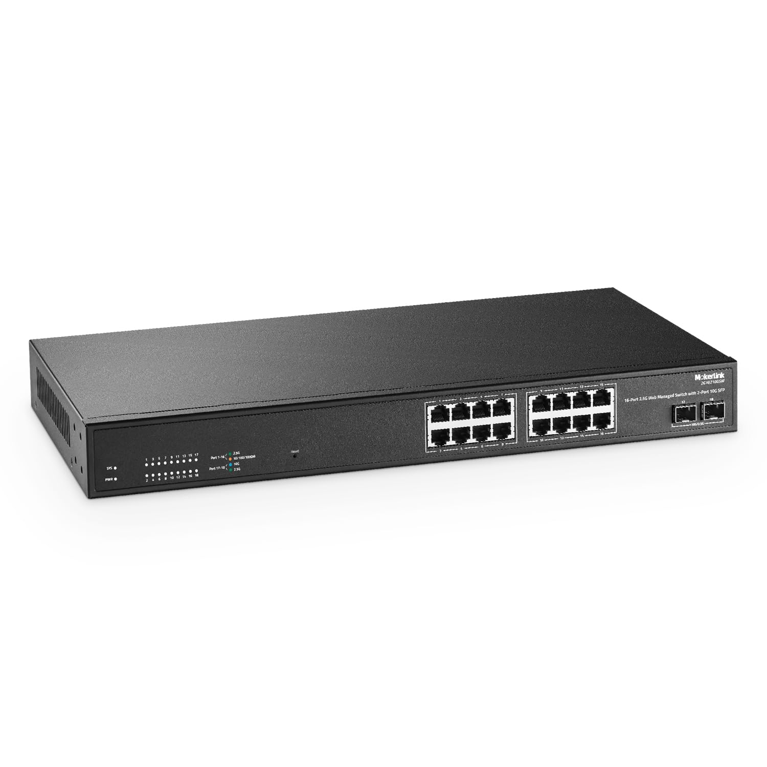 MokerLink 16 Port 2.5G Managed Ethernet Switch mit 2x10G SFP, 16x2.5G Base-T Ports, unterstützt LACP/VLAN/QOS/IGMP, Metall Web Managed lüfterloser RackMount Netzwerk Switch