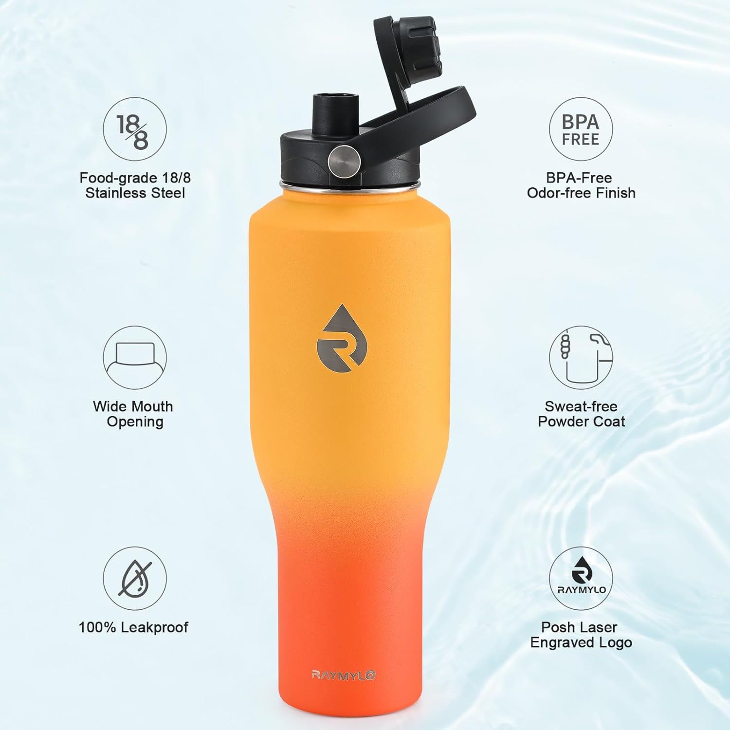 40 oz Insulated Water Bottle with Straw fit in Car Cup Holder, Triple Wall Vacuum Stainless Steel(Cold 48 hrs, Hot 24 hrs), Leakproof & Non-BPA, Hydro Travel Flask with Straw and Spout Lid - Image 5