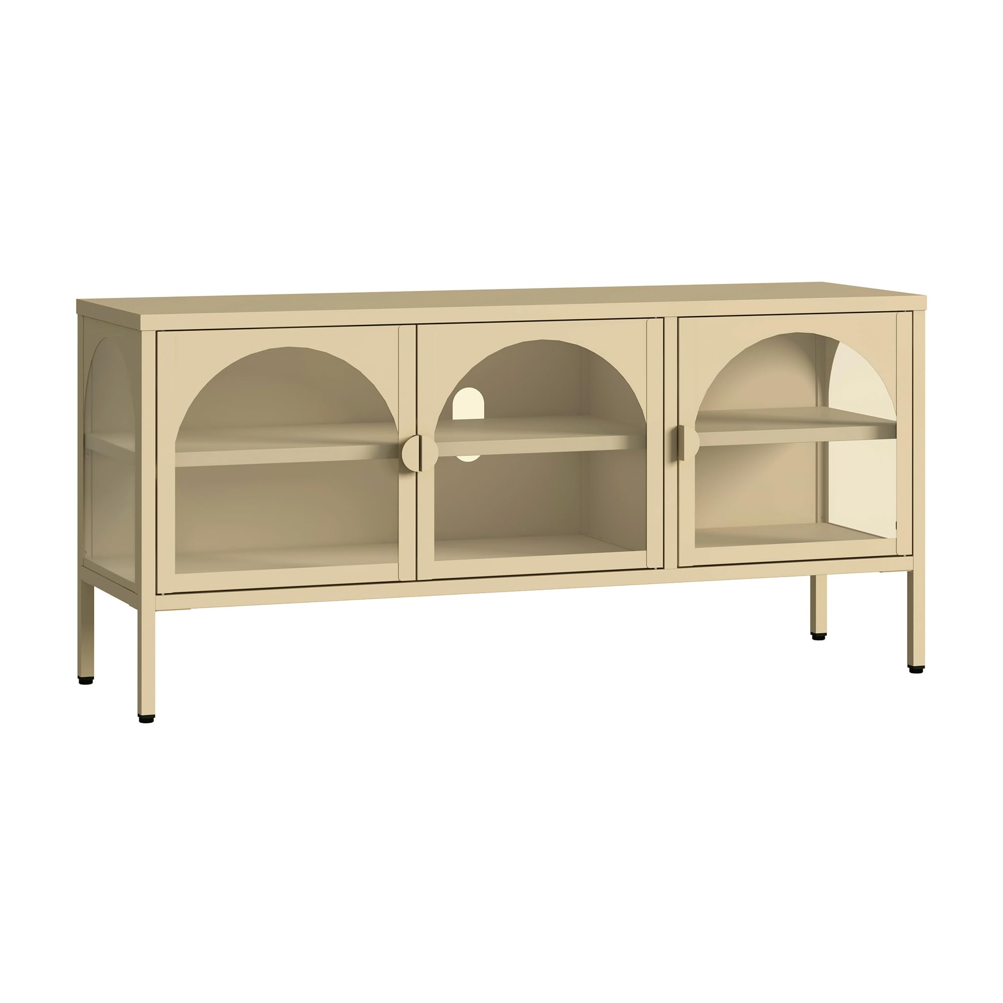 [en.casa] Vitrina Klippestad Aparador 3 Puertas de Cristal Templado Transparente Compartimentos Cerrados Mueble Auxiliar para Cocina Comedor Oficina Acero 118 x 35 x 55 cm - Camelo