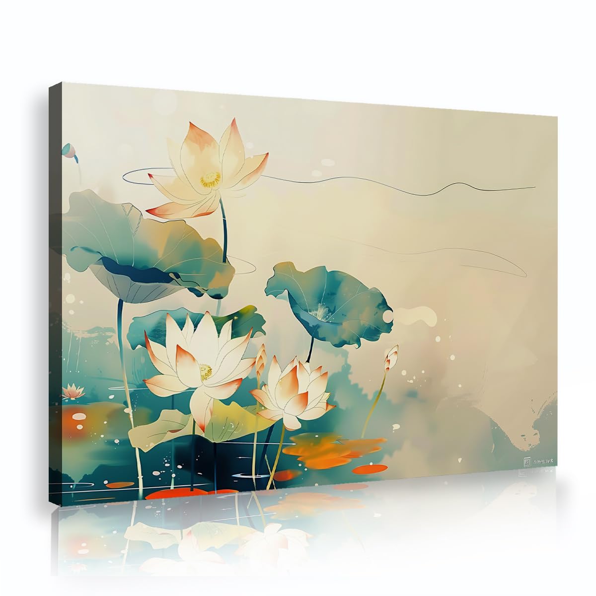 Oprawiony kwiat lotosu akwarela kwiaty obraz jako sztuka ścienna 60 x 90 cm