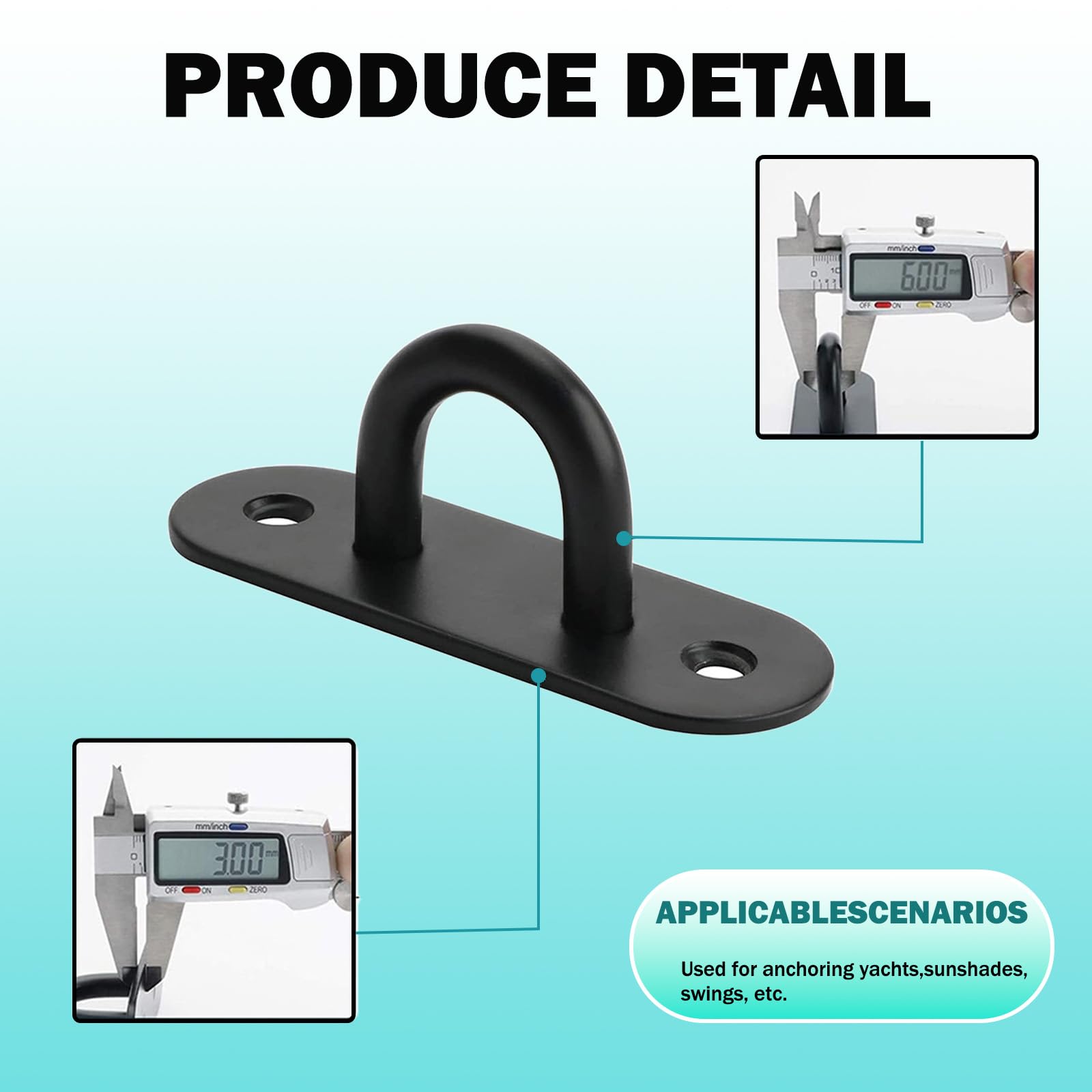 6 pz piastra occhiello in acciaio inox m5, gancio in acciaio inox con vite e tubo telescopico, moschettoni, ganci di fissaggio per barca, soffitto, altalena, amaca