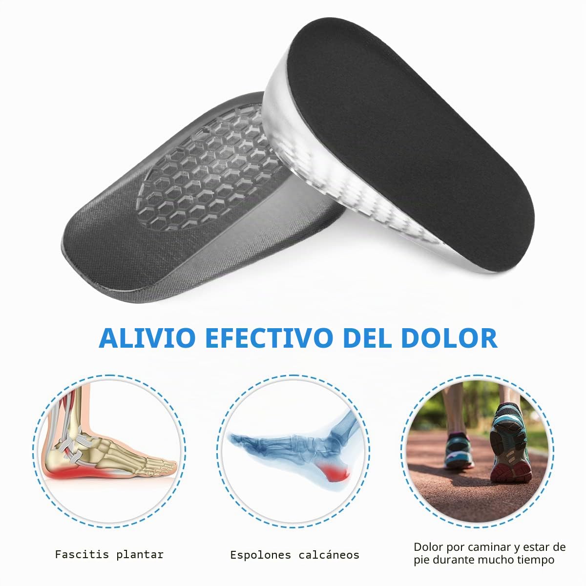 Plantillas Altura Hombre y Mujer, 2 Pares Alzas para Zapatos, Plantilla Gel para Aumentar Altura, Soporte Talón y Amortiguación, 2.5cm