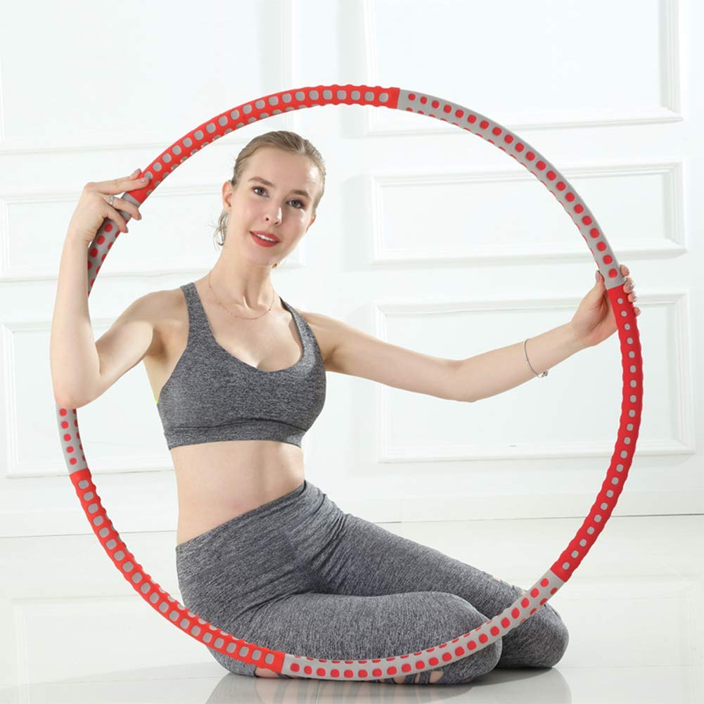 Cerchio di fitness Corda for saltare + Yoga fitness Hula Hoops for adulti, 6 PCS Tubi Weighted Hula Hoop for adulti, staccabile Hoola Hoops for vita sottile Fitness Sport Esercizio Vita Trainer Circle