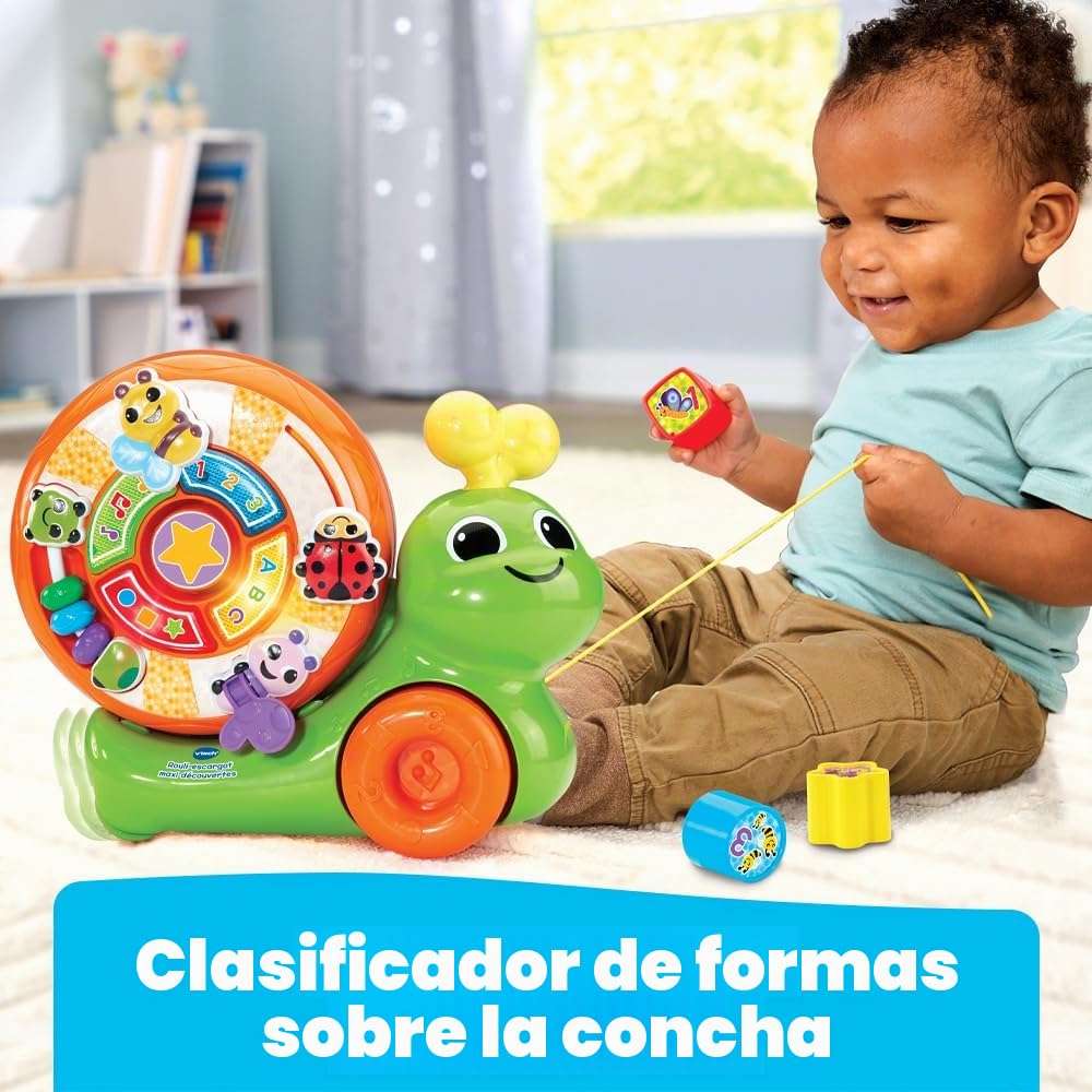VTech Rouli-Caracol Maxi descubrimientos, Juguete para Disparar 2 en 1, clasificador de Formas, Juegos de Despertar, Caracol para Caminar, Juguete Musical e Interactivo, Regalo para niños a Partir de