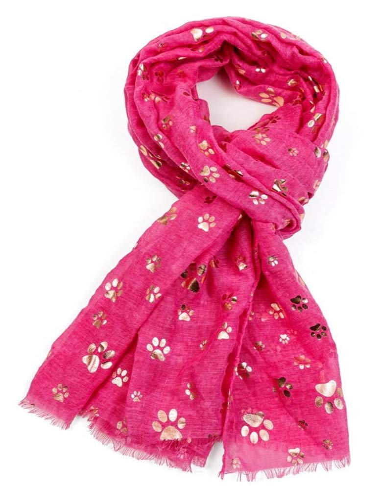LilyRosa® Paw Print Scarf Rose Gold Foil Ladies Paws Dog Cat Dogs Cats Grey Teal Green Blue Purple (Pink)