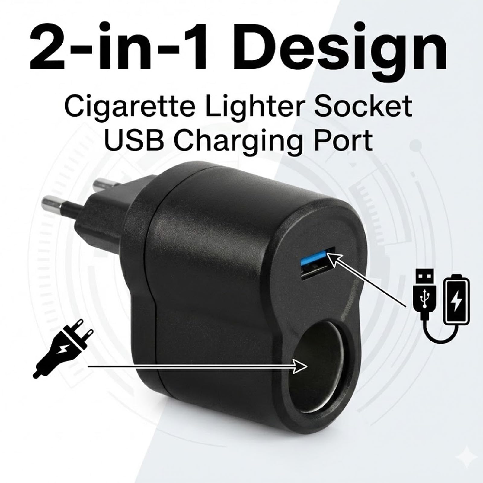 Adaptador de Corriente 220V a 12V para Mechero de Coche, Convertidor AC/DC con Toma Encendedor y USB 5V/1A, Solo para Accesorios de Bajo Consumo hasta 6W, GPS y Luces LED
