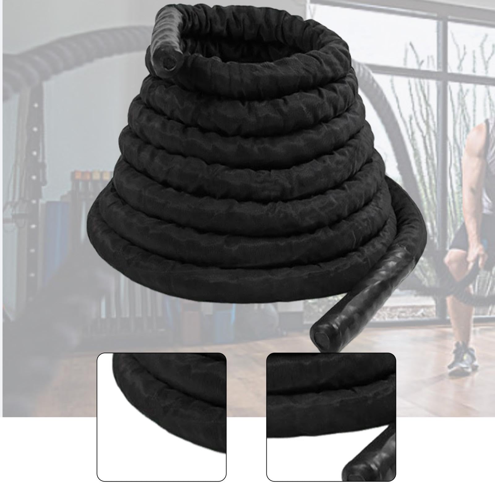 Qianly Corda Fitness con Maniglie per Allenamento di, Allenamento MMA, Rafforzamento dei Muscoli delle Cosce E della Parte Superiore del Corpo. Realizz, 25mm Nero