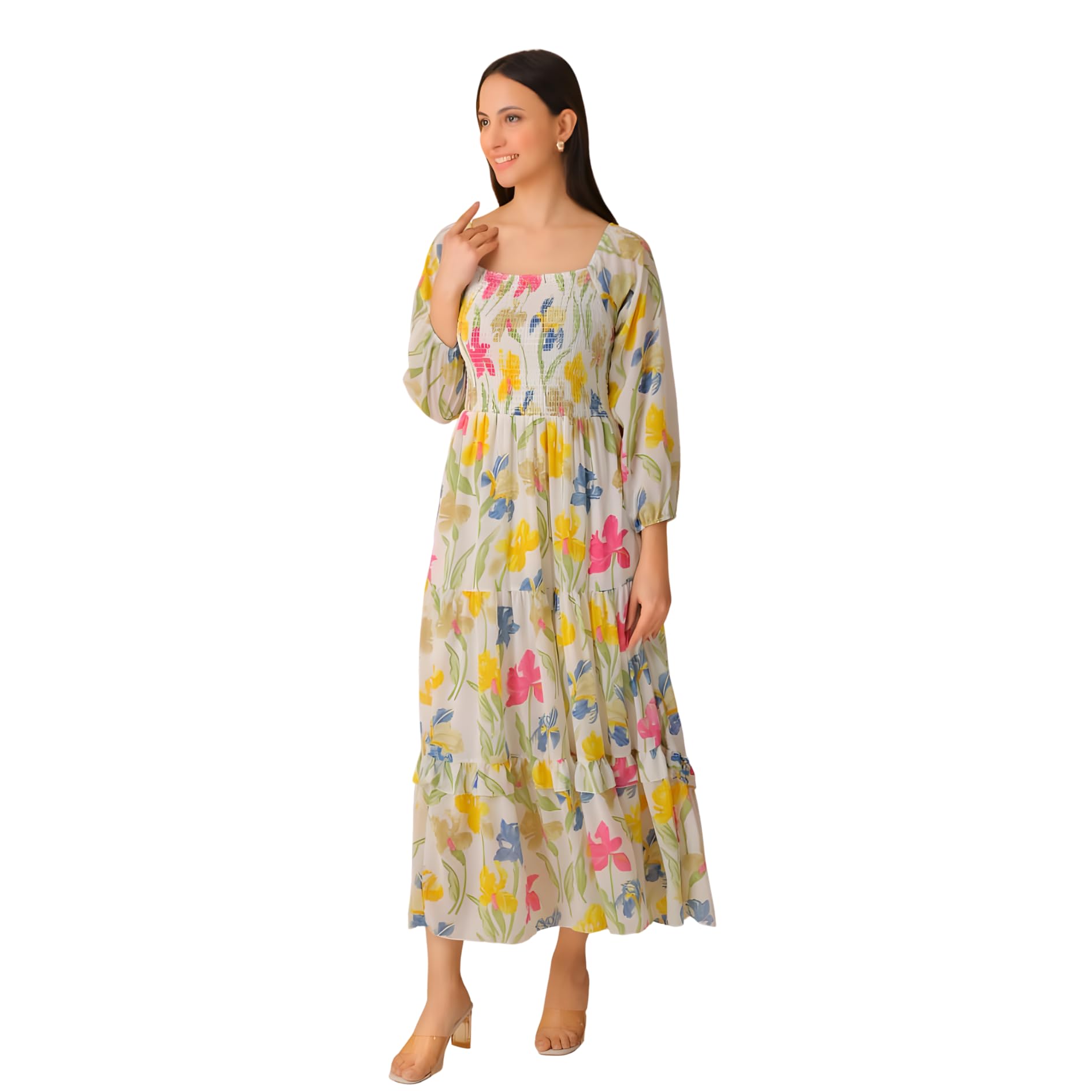 Women's Crepe Floral Printed Maxi Dress, Stylish & Trendy - Fit and Flare One Piece Summer Outfit, Lightweight Western Dress for Casual & Holiday Wear-picture-38