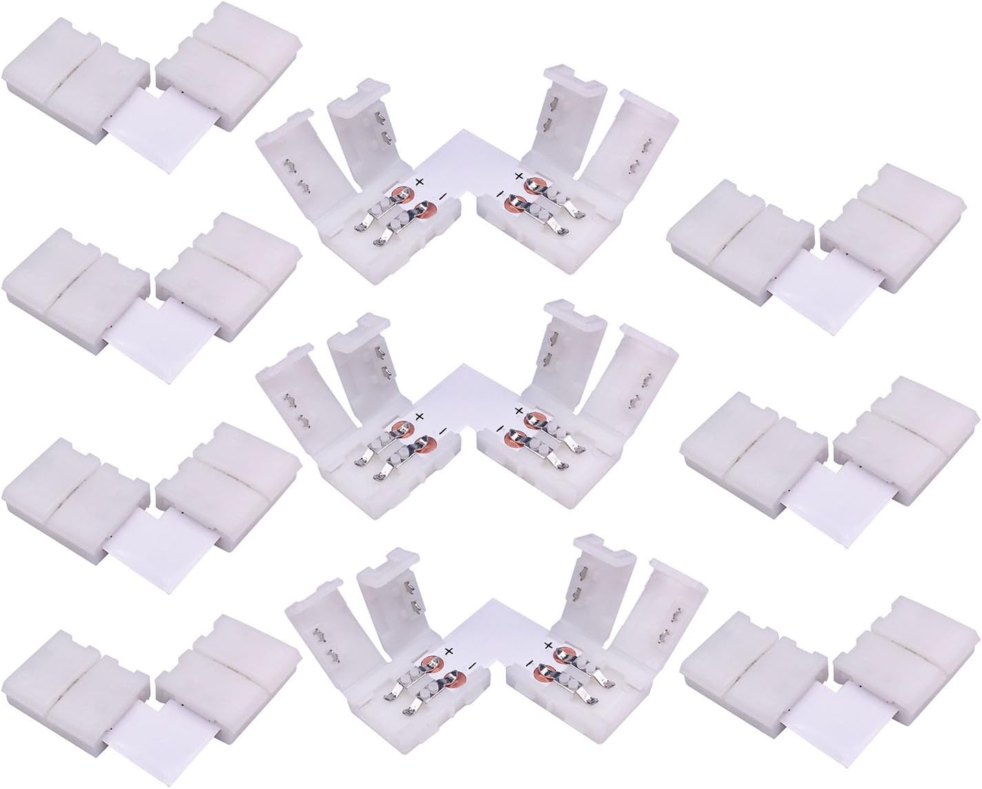 TronicsPros 10pcs 2 Pin L-Shape Connector 8mm Wide SMD 3528 2835 Flex LED Strip to Strip Connector Right Angle Corner Connector for Single Color 3528 2835 Flexible LED Strip LED Ribbon LED Tape Light