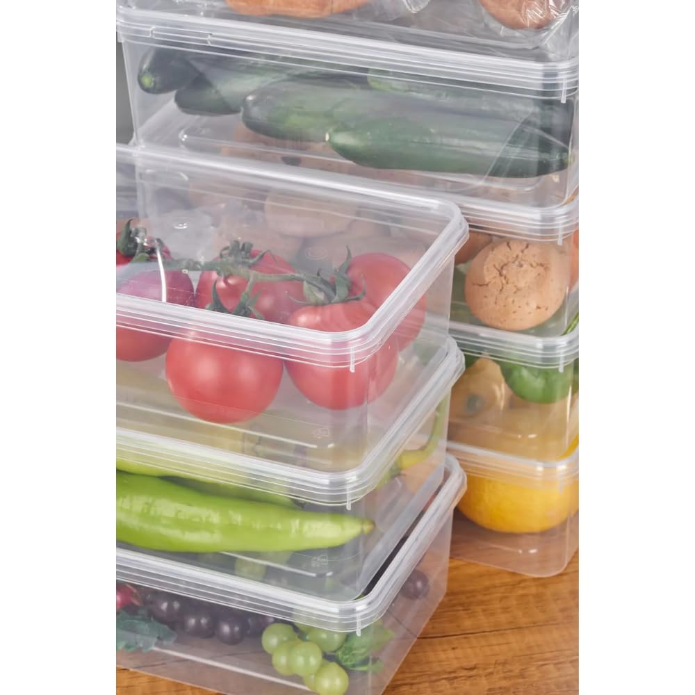 Arel - 10'lu Set Yandan Açılır Kapaklı Saklama Kabı, 10 Adet 2000ml Dikdörtgen Şeffaf Kendinden Kapaklı Saklama Kabı, BPA İçermez, Buzdolabı, Dondurucu ve Dolap Organizeri