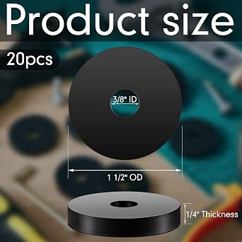 20 Pcs 1 1/2 OD x 3/8 ID x 1/4 Inch Thickness Rubber Spacer Flat Rubber Bushings Neoprene Washers for Screws Bolts Faucet Household Appliances