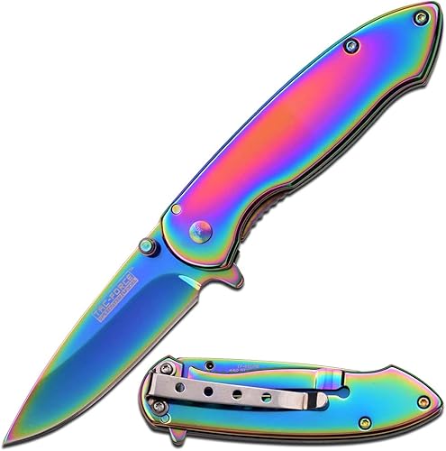 Tac-Force - Navaja de bolsillo plegable – Hoja de acero inoxidable recubierto de TiNite arco iris, mango y clip de bolsillo, bloqueo de marco,
