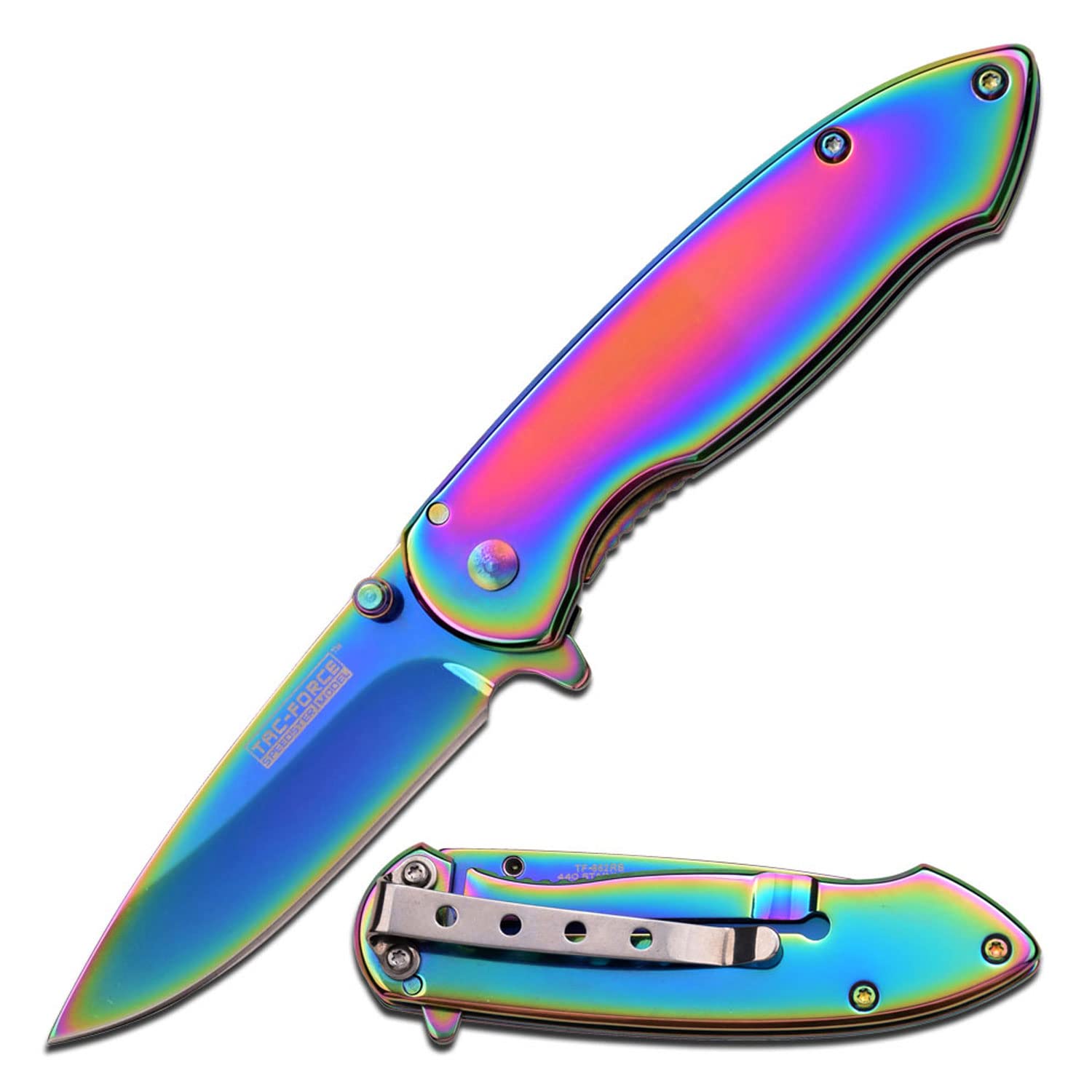 Tac-Force- Folding Pocket Knife – Rainbow TiNite Coated Stainless Steel Blade, Handle and Pocket Clip, Frame Lock, Tactical, EDC, Rescue - TF-862RB