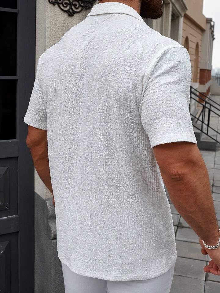 Image of COMBRAIDED Men's Regular Fit Cotton Blend Shirts | Half Sleeve Solid Pattern | Casual Wear for Everyday Style