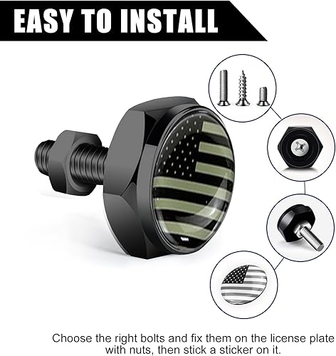 Miniatura 5 de Hawyet Juego de 4 tornillos de fijación para placa de automóvil, con bandera estadounidense negra, impermeables, duraderos, tornillos hexagonales de