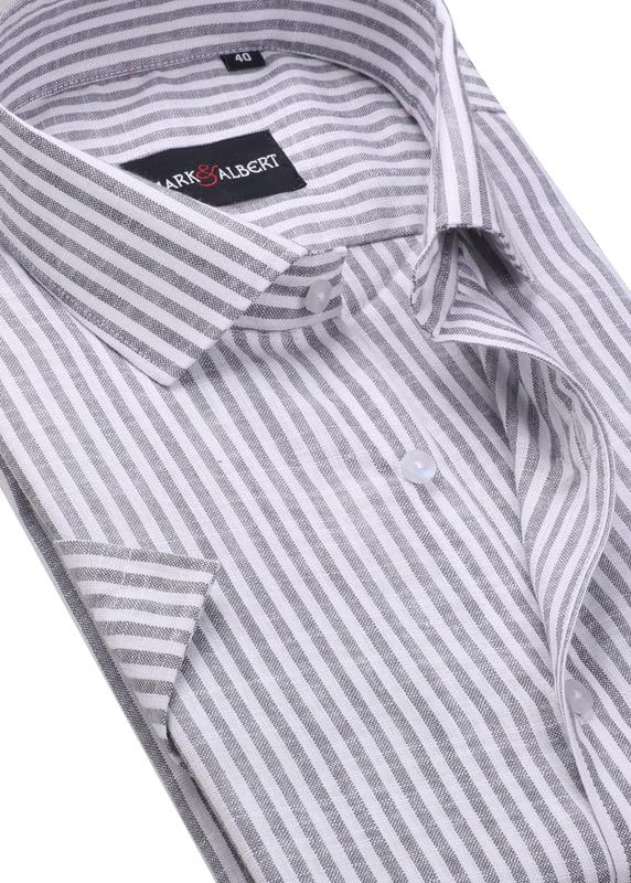 Image of MARK & ALBERT Men's Half Sleeve Cotton Linen Striped Shirt
