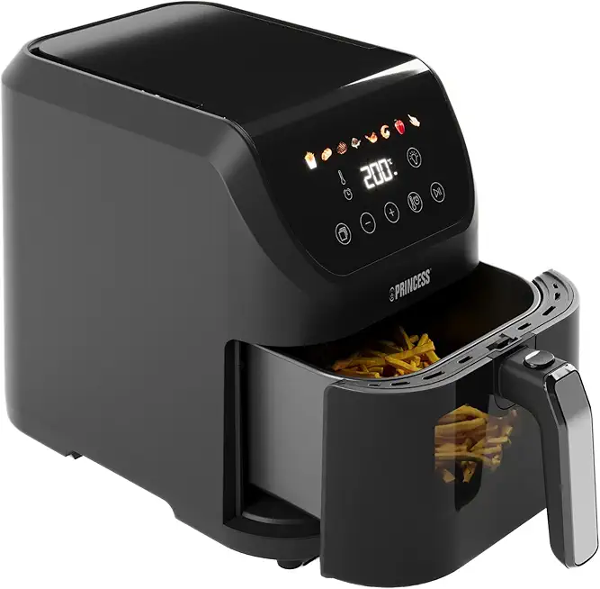 Princess Slim Airfryer 5,5L - 1500 W - leiser Betrieb (55 db) - Platzsparendes Design - Ölfrei - 8 Kochprogramme - Einstellbarer Thermostat - Antihaftbeschichtung - 182240