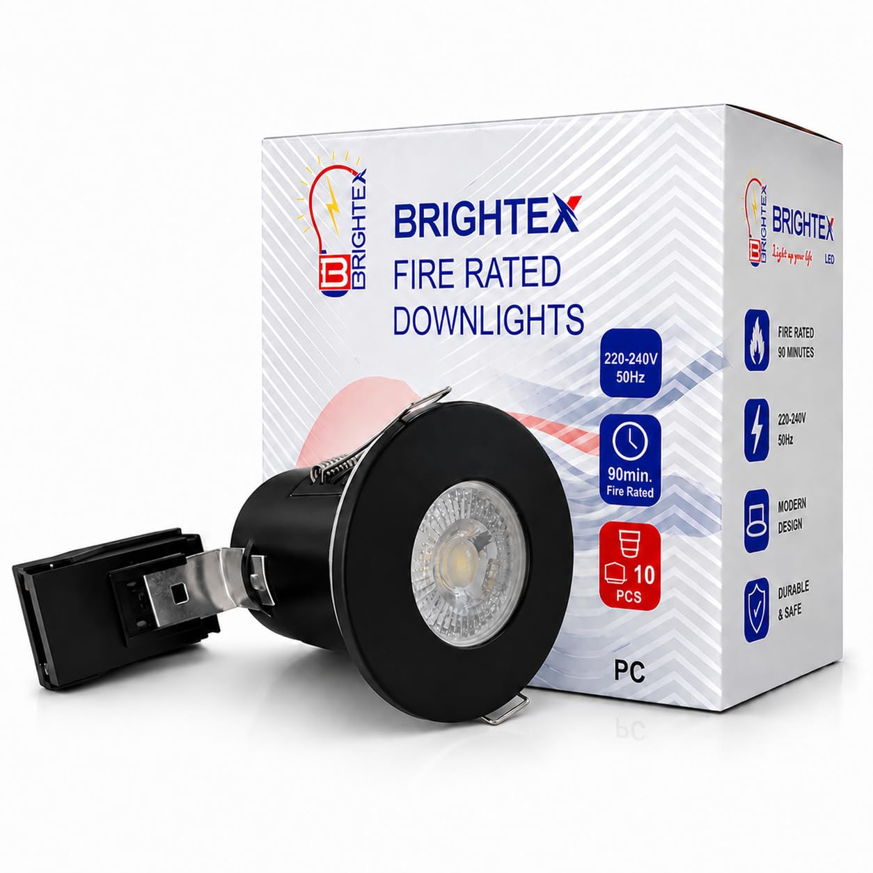 Brightex, Fire Rated Downlights,Matt Black 90 Minute Fire Rated Recessed Ceiling Spotlights, GU10 Downlight Fittings, Modern Durable Black Recessed Spot Lights, 220-240V, Bulb not Included