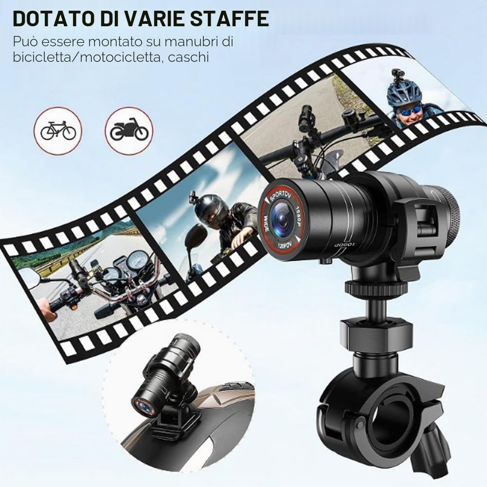 Videocamera DV Mini Sport Full HD 1080P 30fps, Videocamera DVR per azione casco moto impermeabile IPX-4, Videoregistratore per avventura all'aria aperta