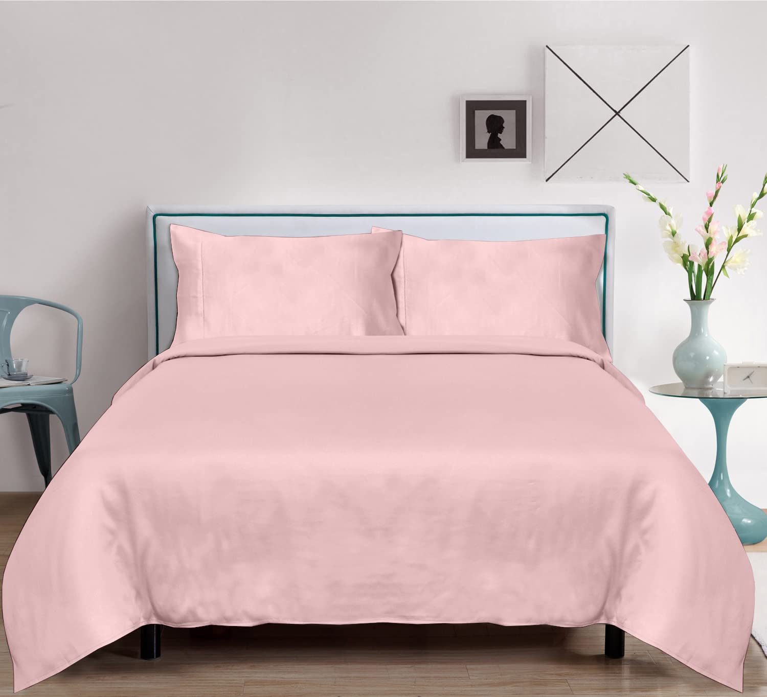 LINENWALAS Bamboo Flat Sheet Only Organic Bamboo Silk Bedsheet Luxury Soft Cooling Flat Sheet for California King Size Bed Bedsheet for (California King, Pink)