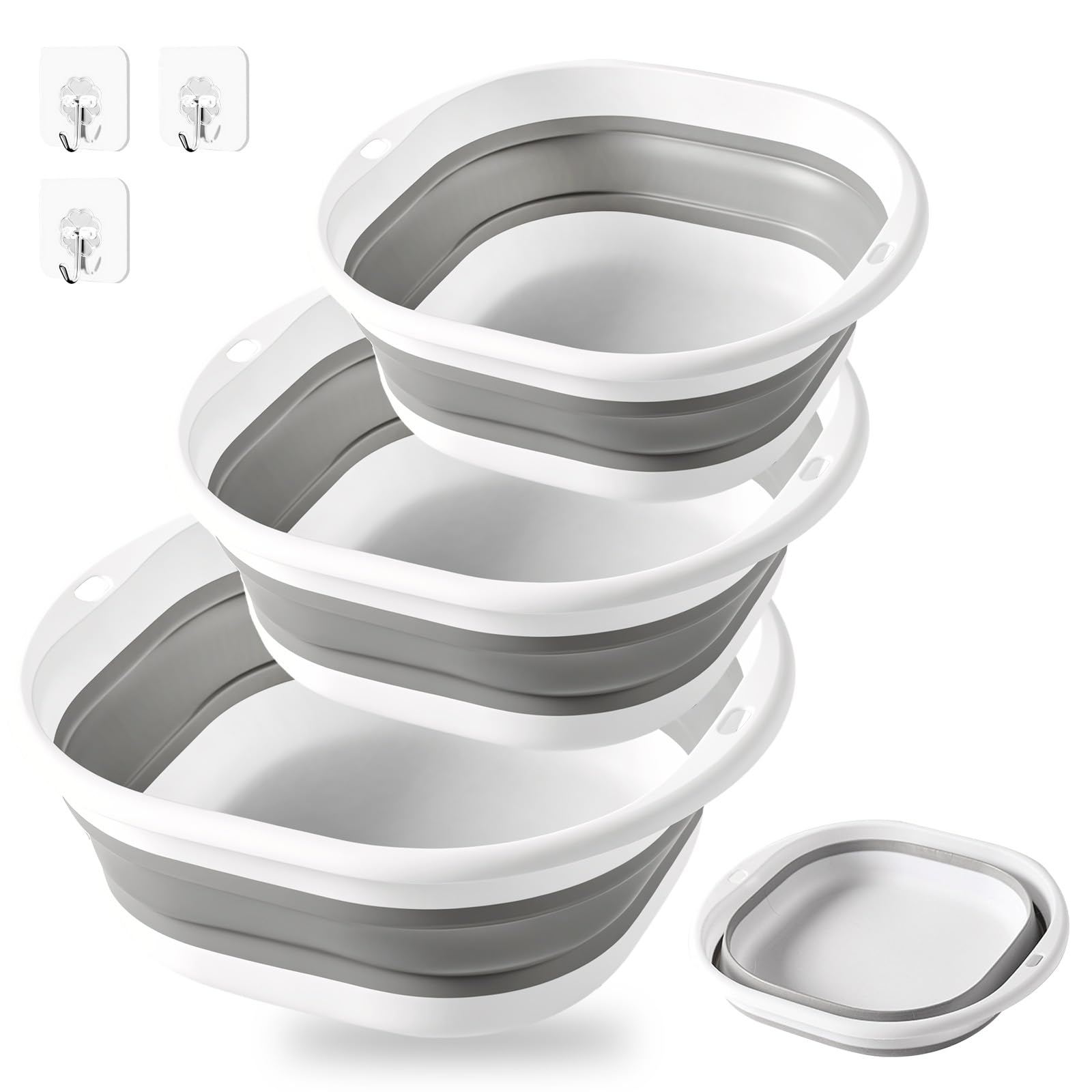 JDNOL 3 Pcs Collapsible Washing Up Bowls, Portable Foldable Wash Basin
