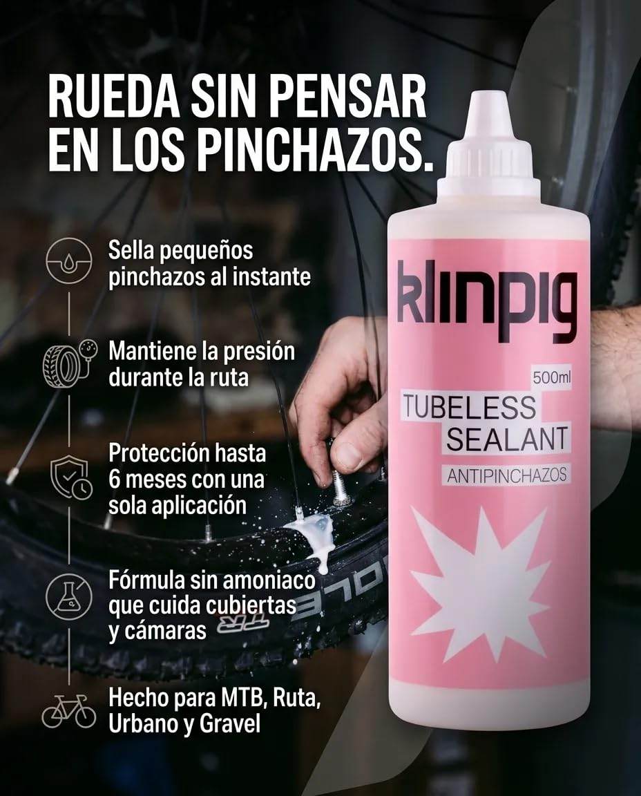 Líquido Antipinchazos, Evita y Sella Pinchazos al Instante, sin Amoniaco Añadido, No Daña Cámara Ni Cubierta, Antipinchazos Bici, Micro Partículas Naturales, Color Rosa
