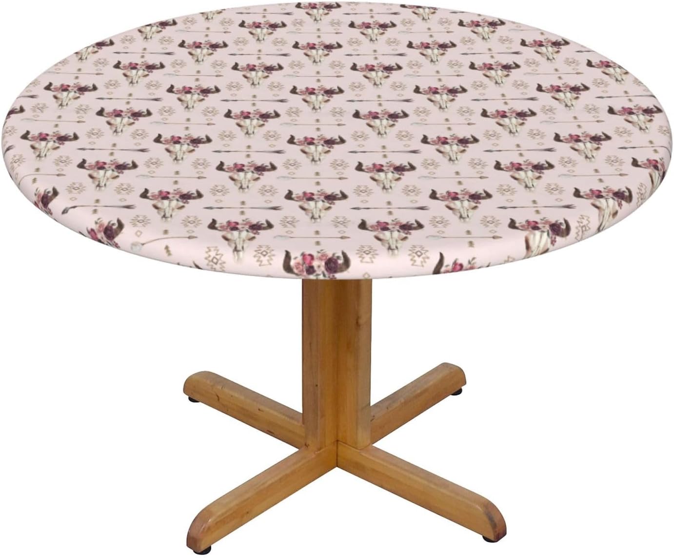 Bull Skull Tribal Print Outdoor Patio Kitchen Decor Supplies Wipeable Round Table Cloth for Indoor Outdoor
