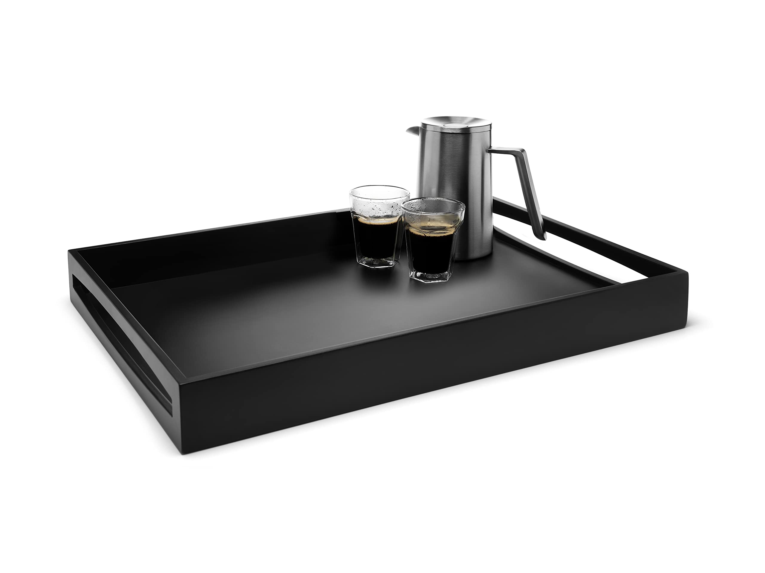 Leopold Vienna - Plateau rectangulaire 55x40x6cm MDF Noir | Plateau rectangulaire avec 2 poignées, plateau de service avec bord surélevé, plateau alimentaire moderne
