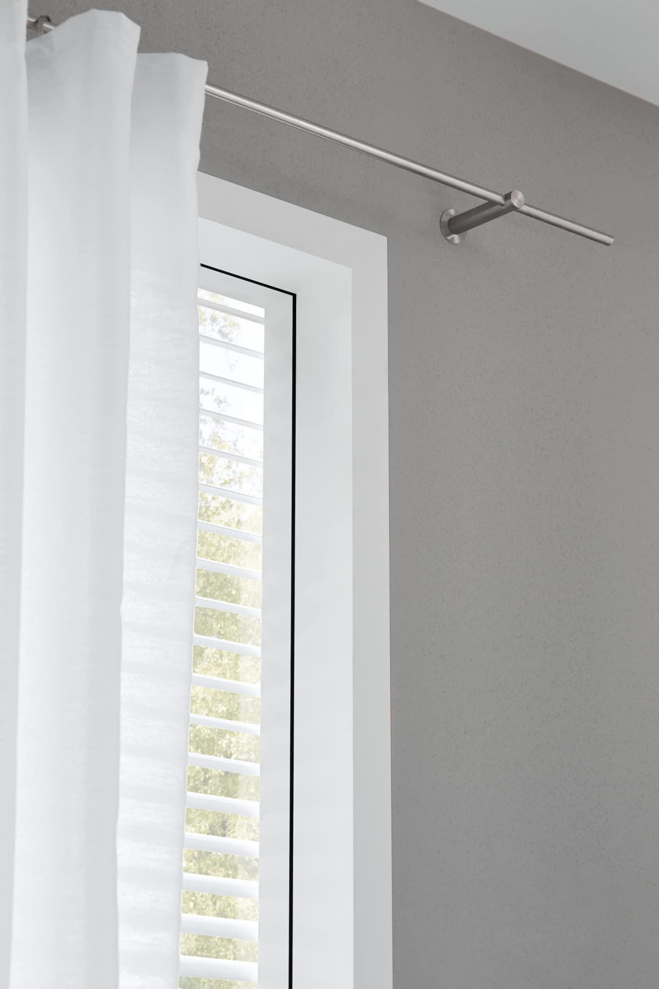 Karnisz 160 cm, masywna stal nierdzewna matowa szczotkowana, drążek Ø 12 mm, karnisz 1-rzędowy, mocowanie ścienne - PHOS Design