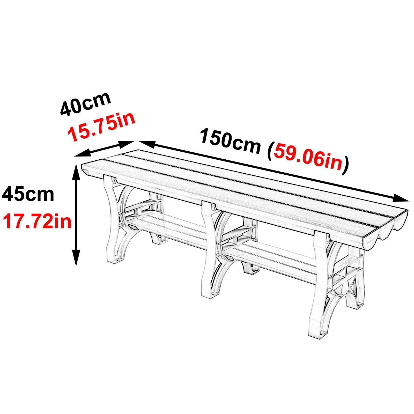Banc Vestiaire Plastique ABS pour 2-3 Personnes avec Lattes Antidérapantes
