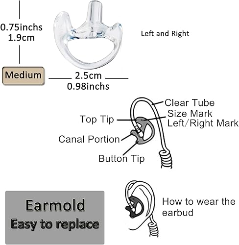 Miniatura 9 de HYS Reemplazo suave y flexible con inserción de oído abierto para auricular mediano Earmold para Walkie Talkie Radio, auriculares acústicos de aire