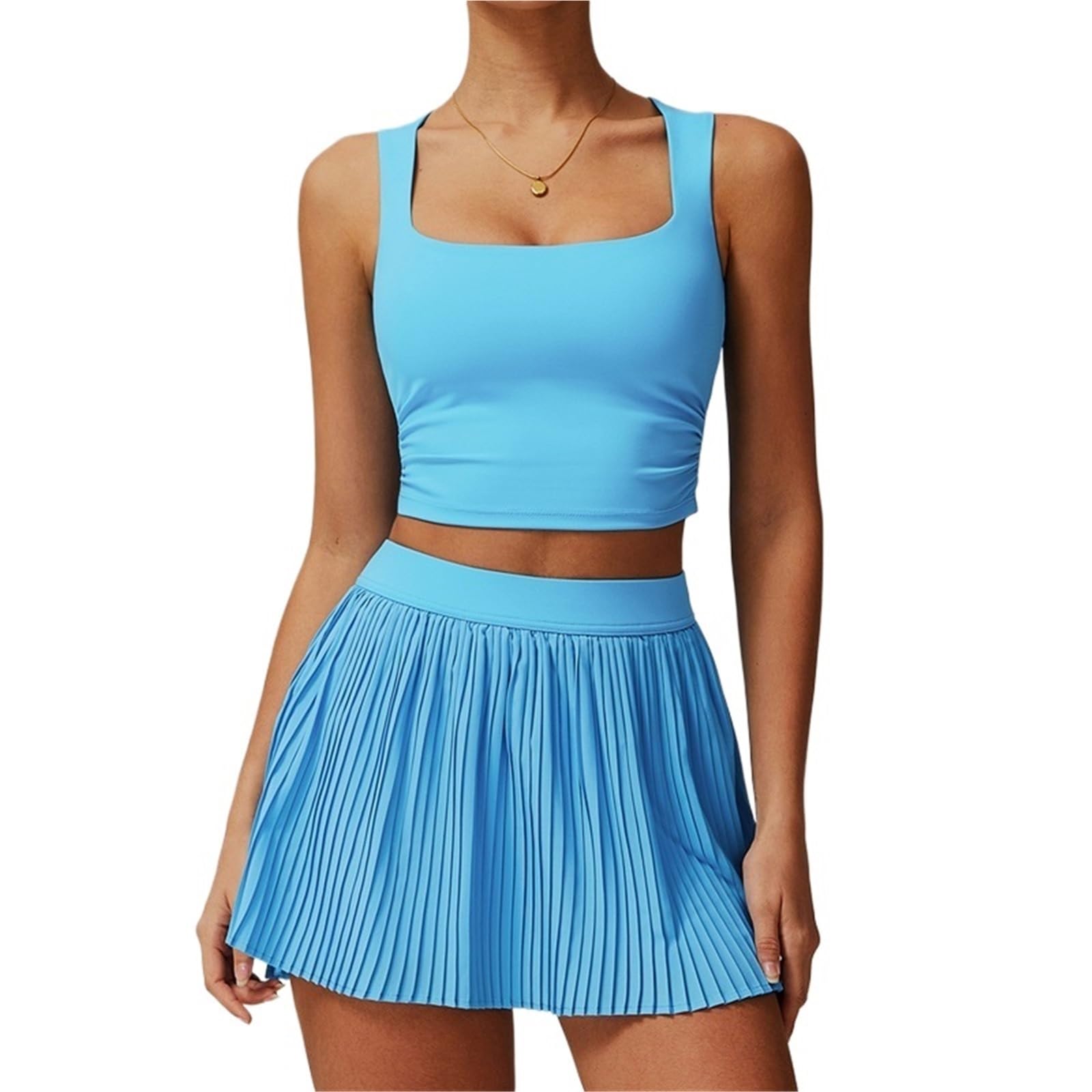 Completo Tennis Donna Abiti da Tennis for Donna, Gonna a Pieghe, Top Corto Imbottito, Abito Sportivo con Pantaloncini