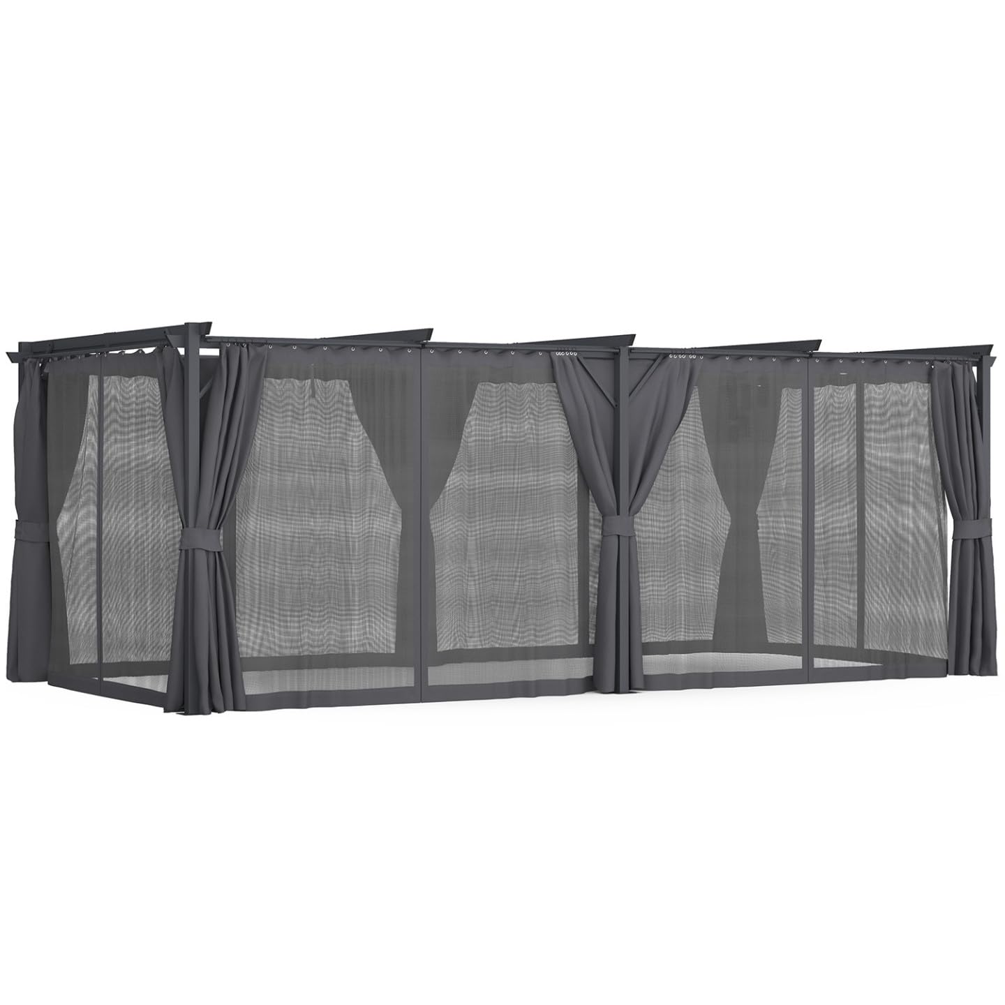 IDMarket - Pergola édition intégrale moustiquaire Toit rétractable 3x6 M et 6 Rideaux Gris