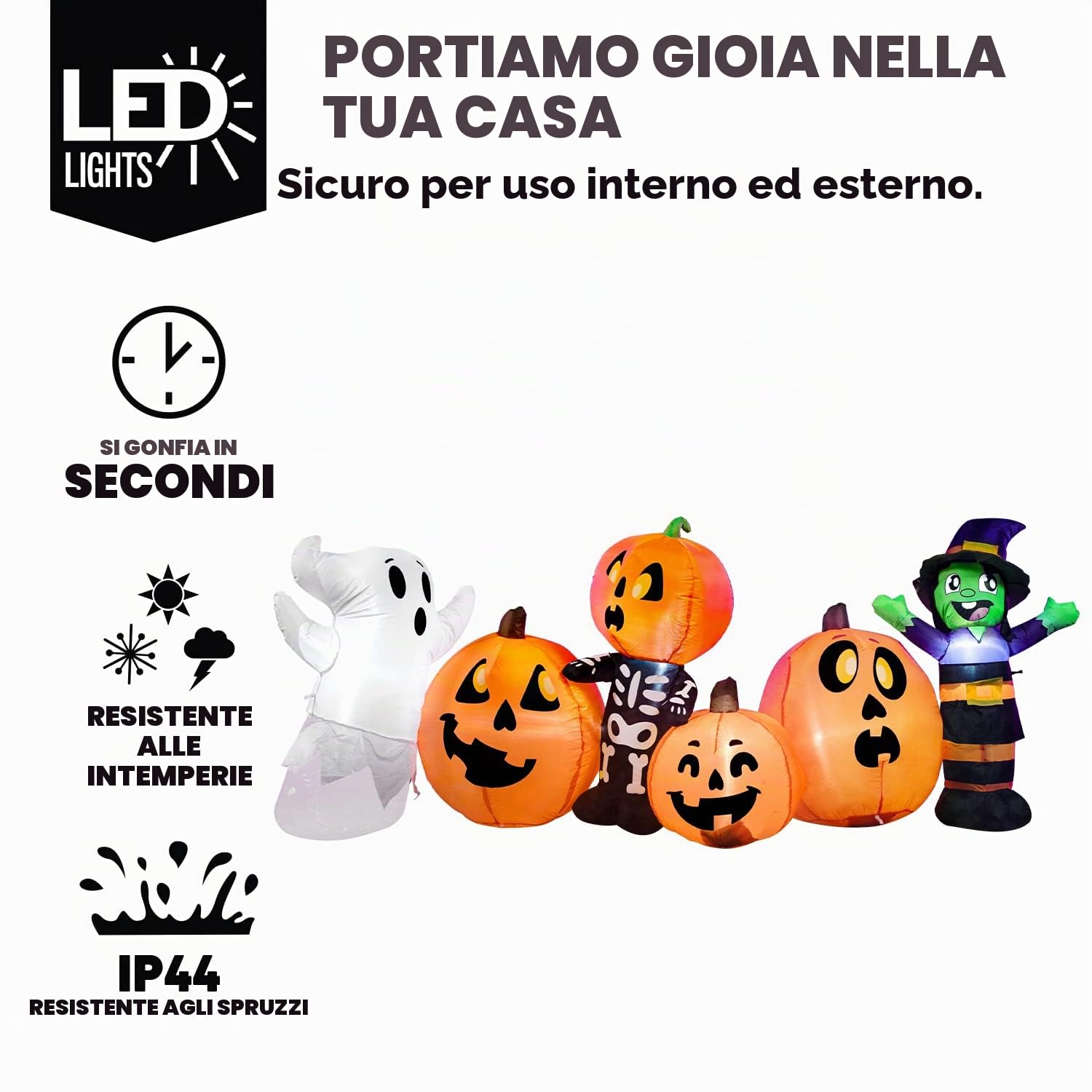 Joiedomi Gonfiabile Halloween 2,4 m - Tre Personaggi e Zucca Con LED Integrati - Decorazioni per Feste, Interni, Esterni, Cortile, Prato, Giardino