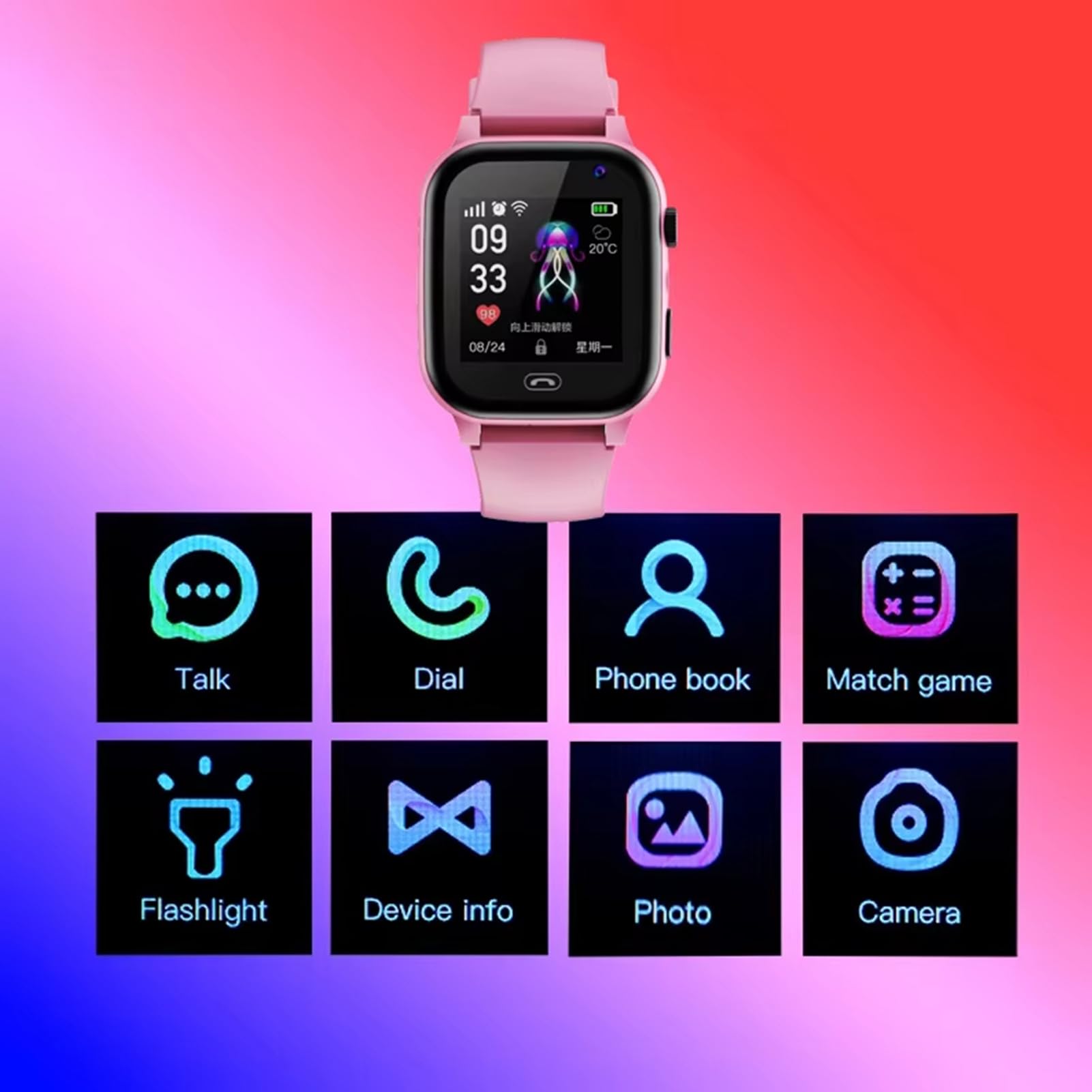 Reloj de teléfono para niños genérico – Reloj inteligente para niños | Smart Wristwatch, multifunción teléfono a mano para niños, cómodo GPS 4G, cámara, recargable Battery Portable for Flashlight