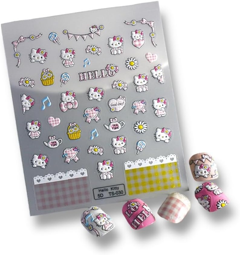 Anime Nail Stickers 5D 3D Embossed Kawaii Japanese Nail Art Decals for DIY Nail Design, Self Adhesive Pink Stickers for Natural Gel Press On Nails, Unisex Cute Otaku Gift(CINN) image 5