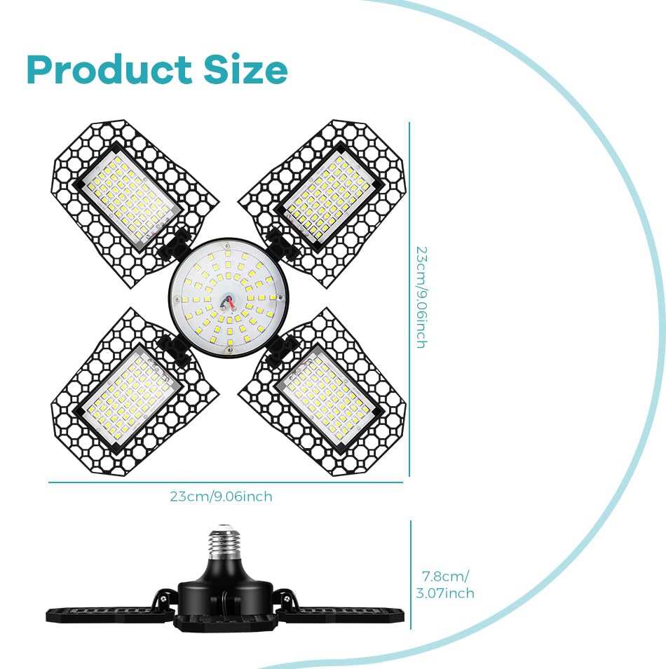 100W High Brightness Garage Lamp E26 E27 Folding Deformable Workshop Warehouses Light Bulbs 100-277V 4 Adjustable Panels 110V — view 7