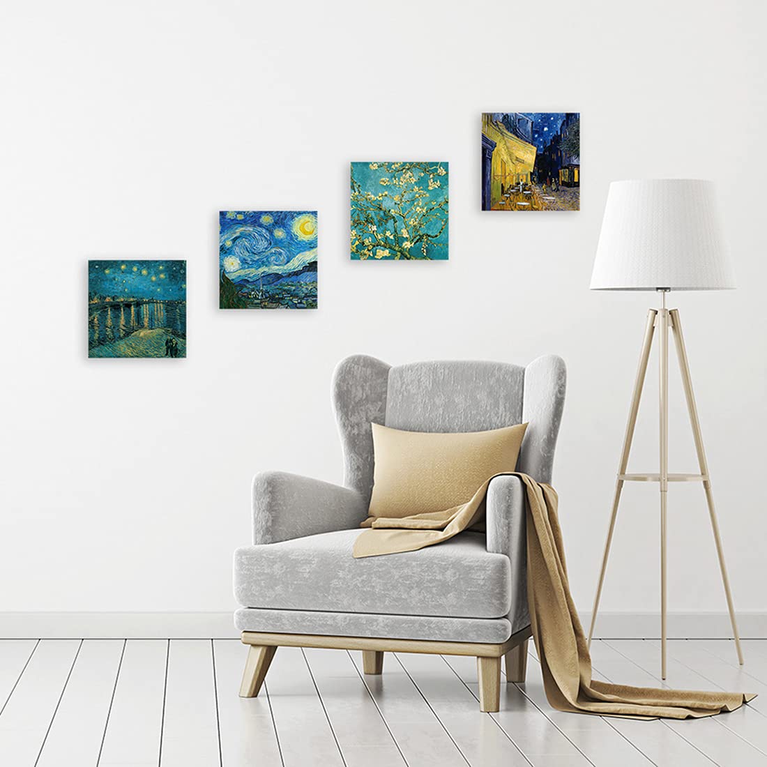 DìMò ART Quadri Moderni Vincent Van Gogh 4 pz 30x30 CM cadauno Stampa su tela Canvas Arredamento Arte Classica Arredo per cucina, camera da letto, soggiorno, salotto, bar, ufficio, ristorante