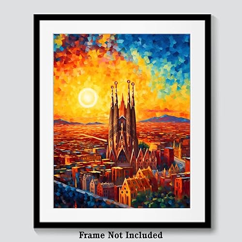 Miniatura 7 de Bestbuddy Pet 8X10 Noche estrellada sin marco Van Gogh Inspirado Sagrada Familia Barcelona España Sitio histórico católico Punto de referencia Mundo