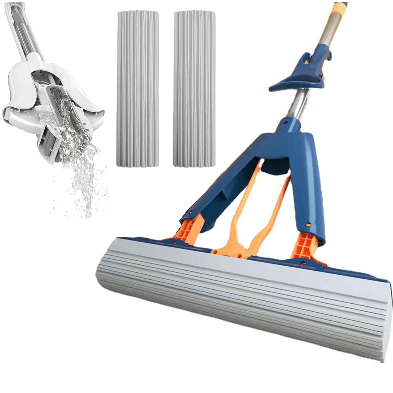 Bpoeee Blue Hand-Washable Collodion Mop, Sponge Mops For Floor Cleaning, Mini Mop Portable Self-Squeeze Small Mop, Self Squeezing Mini Mop (Blue)